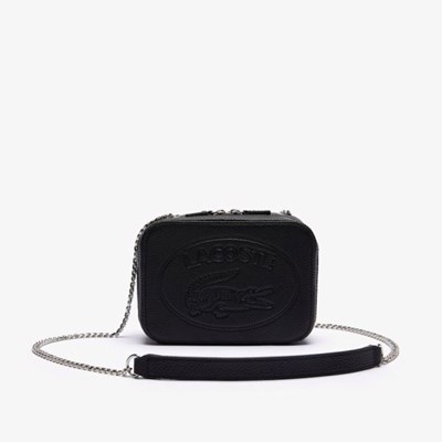 Black Lacoste Croco Crew Grained Leather Zip Shoulder Women's Bags | GYTZ31940