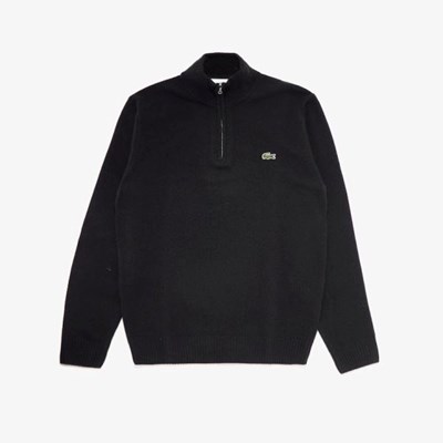 Black Lacoste Half Zip Collared Men's Sweaters | YRCV37942