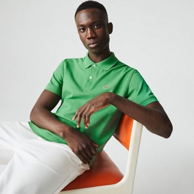 Green Lacoste Classic Fit Organic Cotton Piqué Men's Polo Shirts | QVHM37419