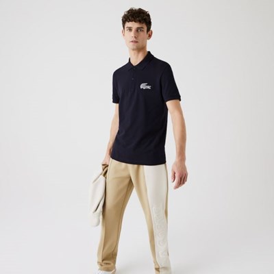 Navy Lacoste Regular Fit Crocodile Badge Cotton Piqué Men's Shirts | GCSL03845